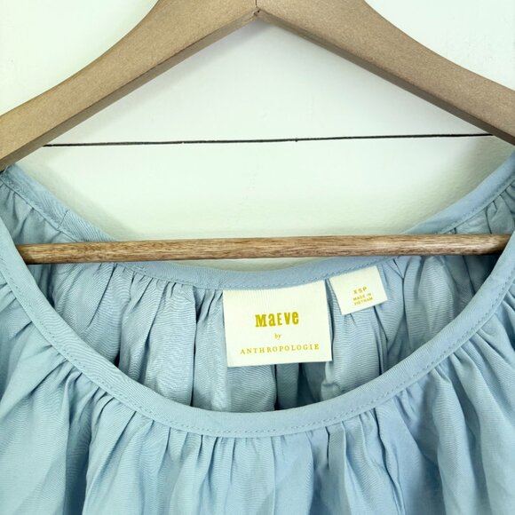 Maeve by Anthropologie light blue top with bubble sleeves sz xs - Picture 2 of 4